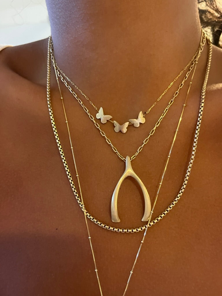 Solid 10K Gold Wishbone Necklace