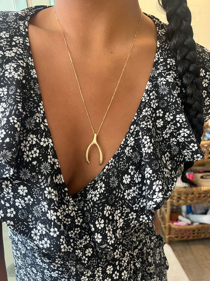 Solid 10K Gold Wishbone Necklace