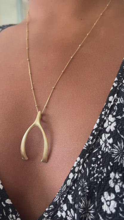 Solid 10K Gold Wishbone Necklace